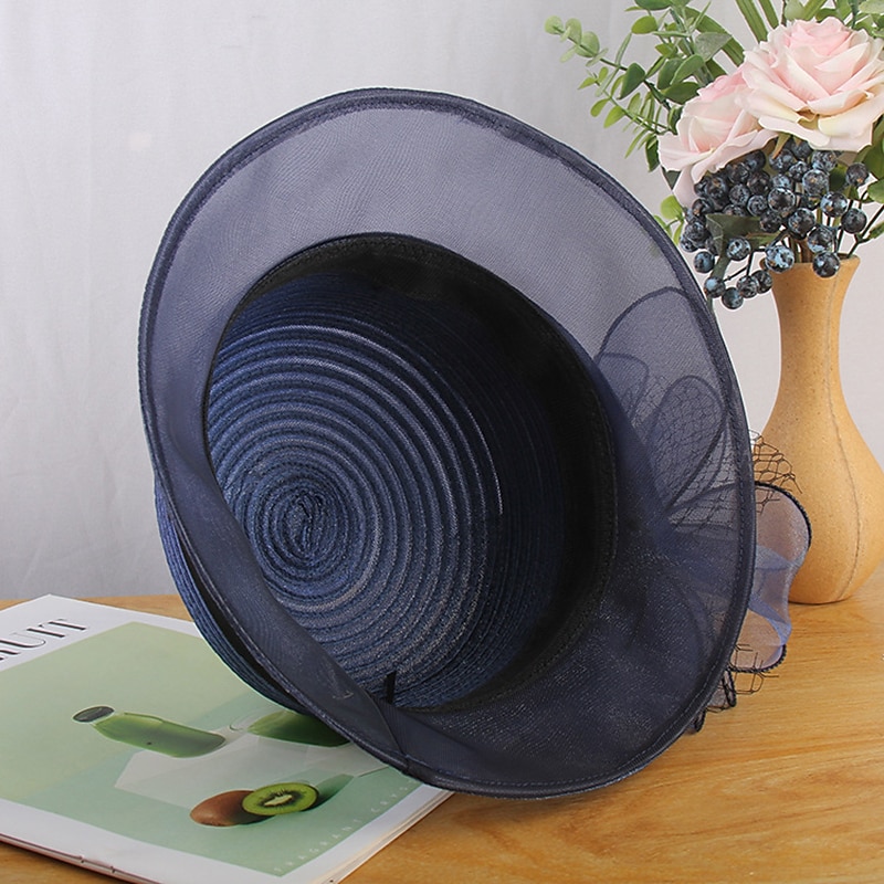 Hats Net Straw Bucket Hat Straw Hat Sun Hat Formal Kentucky Horse Race Ladies Day Vintage Style Elegant Wedding With Floral Appliques Headpiece Headwear dress to impress Race Day Dress2