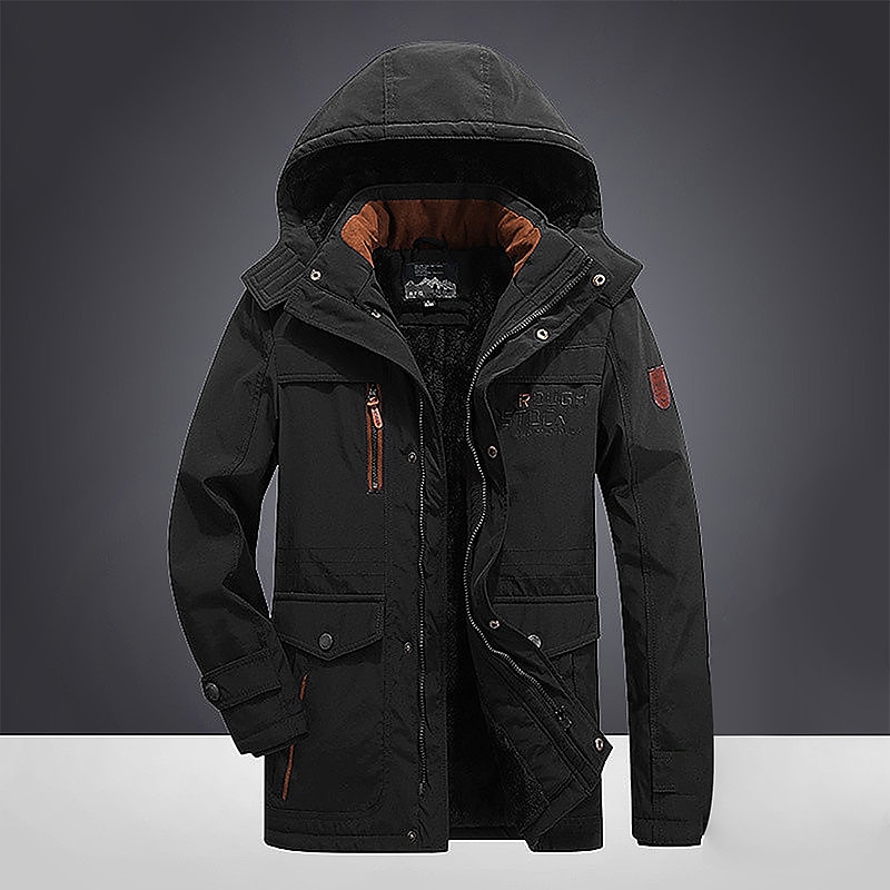 Men's Winter Coat Puffer Jacket Parka Pocket Full Zip Outdoor Daily Long Sporty Casual Thermal Warm Breathable Fall Winter Solid Color Black Army Green Royal Blue Khaki Puffer Jacket4