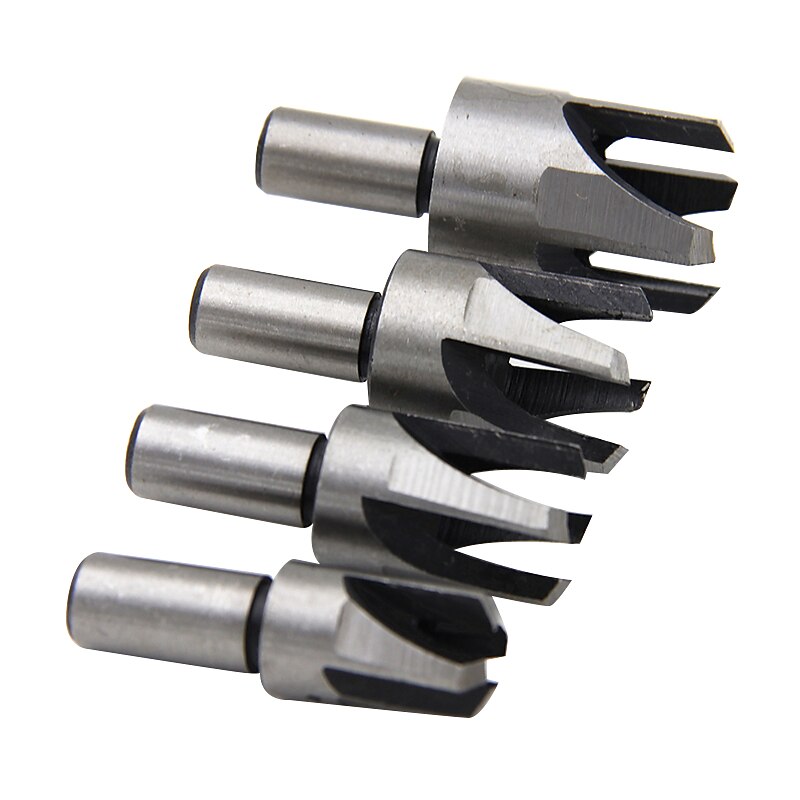 4pcs Round Shank Claw Cork Drill 3/8(9.5mm) Carpentry Wood Plug Cutter Four-Tooth Chamfered Cutters Chamfered Hole Drill 6mm 10mm 13mm 16mm4
