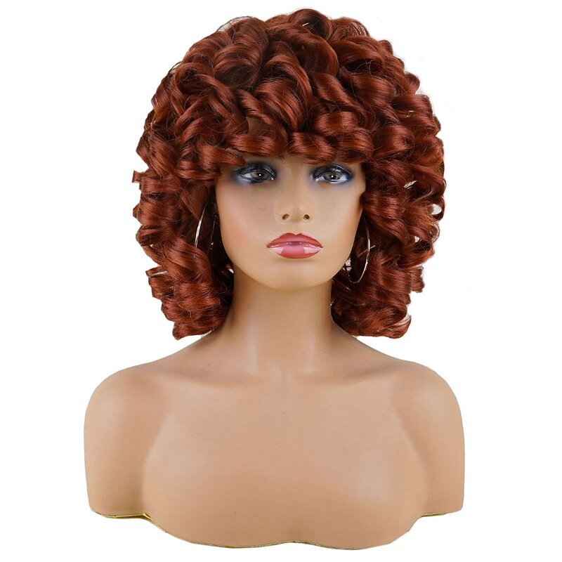 Short Curly Wigs for Black Women Soft Black Big Curly Wig with Bangs Afro Kinky Curls Heat Resistant Natural Looking Synthetic Wig for African American Women Christmas Party Wigs2