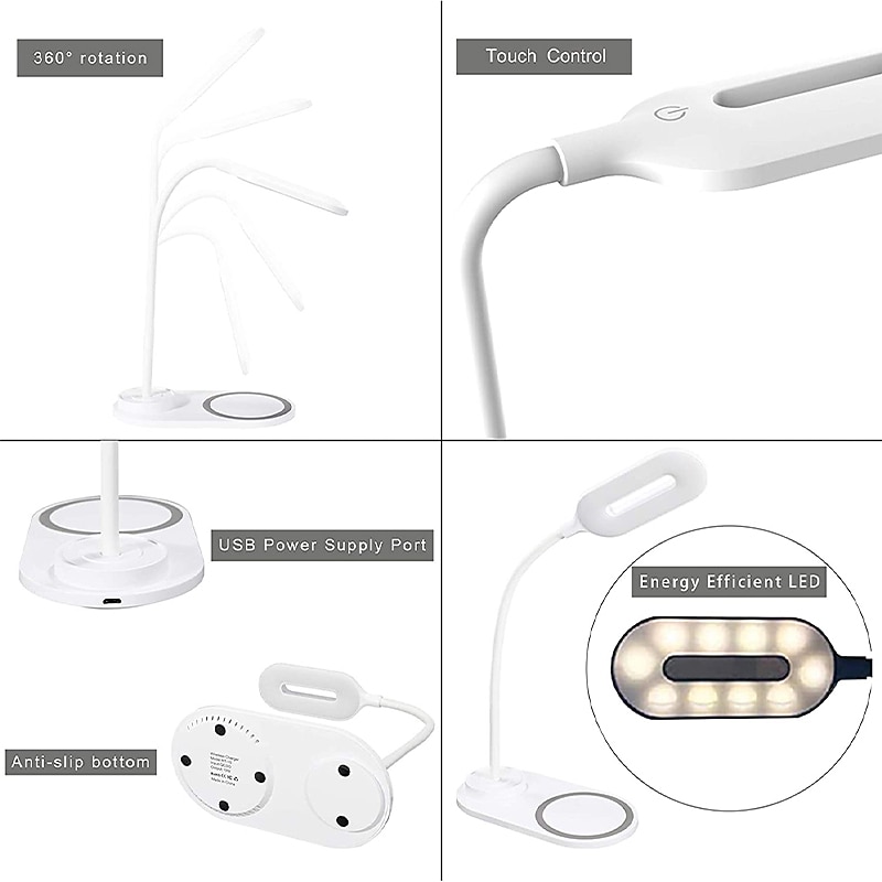 LED Table Lamp Wireless Charging for Samsung S20/S10/Note10 Fast Wireless Charger For iPhone 12 11Pro/Xr/Xs/8 Adjustable4