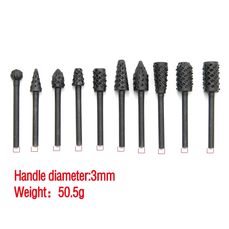 10pc Fine Handle Wolf Tooth Stick 3mm Electric Grinding Rotary File Set Woodworking DIY Set Accessories3