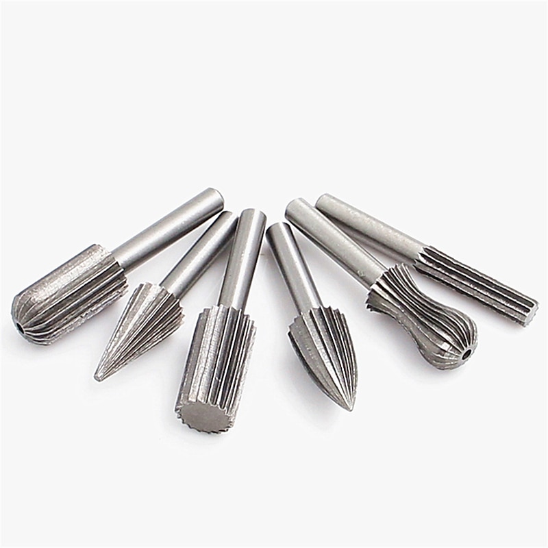 6pcs 6mm Round Shank Tungsten Steel Rotary Burrs Cutter Engraving Grinding Bit For Rotary Tools Woodworking DIY