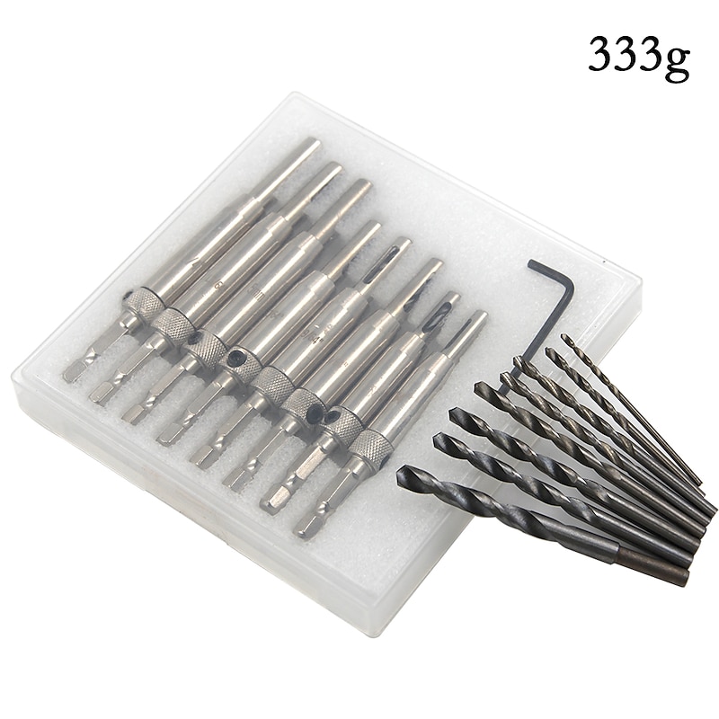 8pcs  Door Lock & Hinge Drill Bit Set With Twist Drill Plastic Box Self Centering Pilot Hole HSS Hex Shank Wood Tool Hole Saw DIY Wholesale Price2