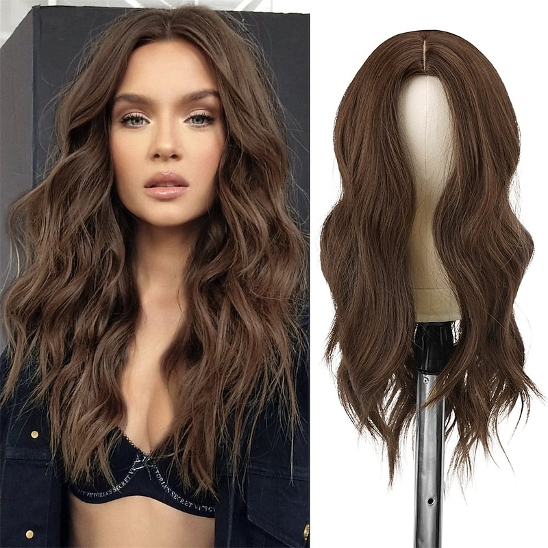 Long Brown Wigs for Women 22 inch Brown Long Body Wavy Full Wig Middle Parting Wigs Natural Looking Synthetic Wig for Daily Cosplay