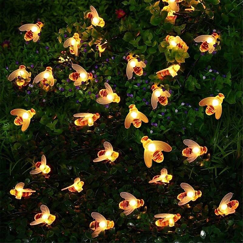 Elegant Wedding Party Reception 6.5M 30LED Solar Bee String Lights - 8 Function Waterproof Outdoor Fairy Lights for Garden, Lawn Decoration2