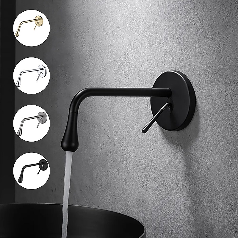 Modern Utility Sink Laundry Chrome Black Faucet with Rotatable Drop Shape Spout, Wall Mount One Handle One Hole Wash Basin Tap with Hot and Cold Water Switch, Laundry Tub Pot Filler Commercial Faucet