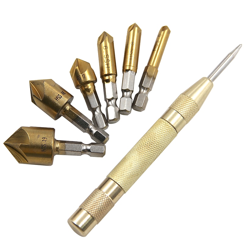 23pcs Woodworking Opening DIY Set Chamferer Three Point Countersunk Drill Cork Bit Positioning Center Punch4