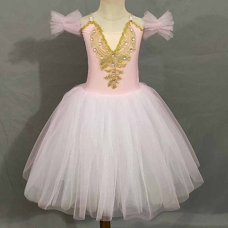Ballet Tutu Dress Dress Rhinestone Lace Embroidery Girls' Performance Training Sleeveless High Polyester Mesh3