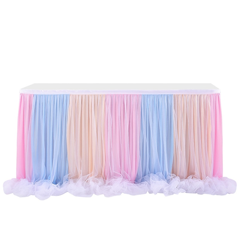 Table Skirt 6ft for Round Retangle Table Adjustable Tulle Table Skirting for Birthday Baby Shower Graduation Wedding Anniversary Picnic Friends or Family Party Decoration-Pastel(6FT, Pink)