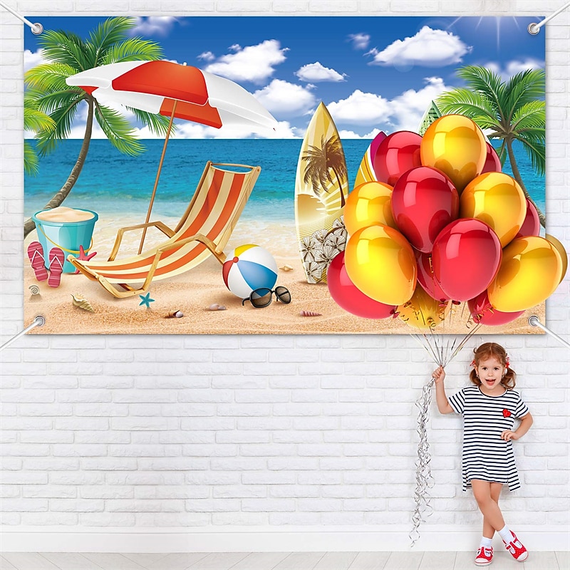 Hawaiian Party Backdrop Banner Beach Themed Surfboard Party Decorations Tropical Beach Background for Themed Birthday Baby Shower Weddings Party Decoration Supplies（Order size 6*4ft ）3