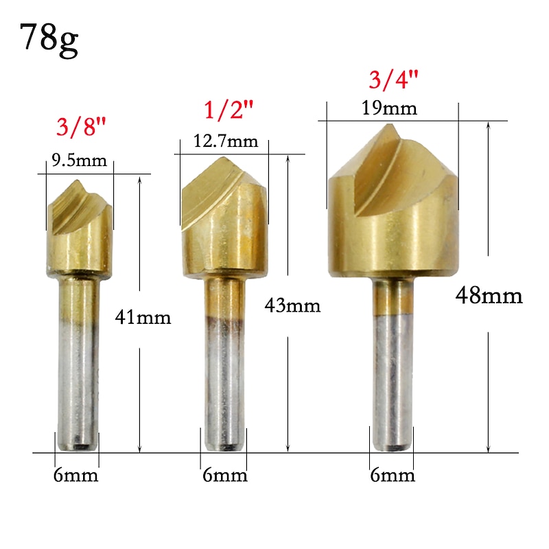 5pcs 6mm 10mm 12mm 16mm 19mm Chamfering Debur Countersink Drill Bit 1 Flute 90 Degree Set For Wood Quick Change4