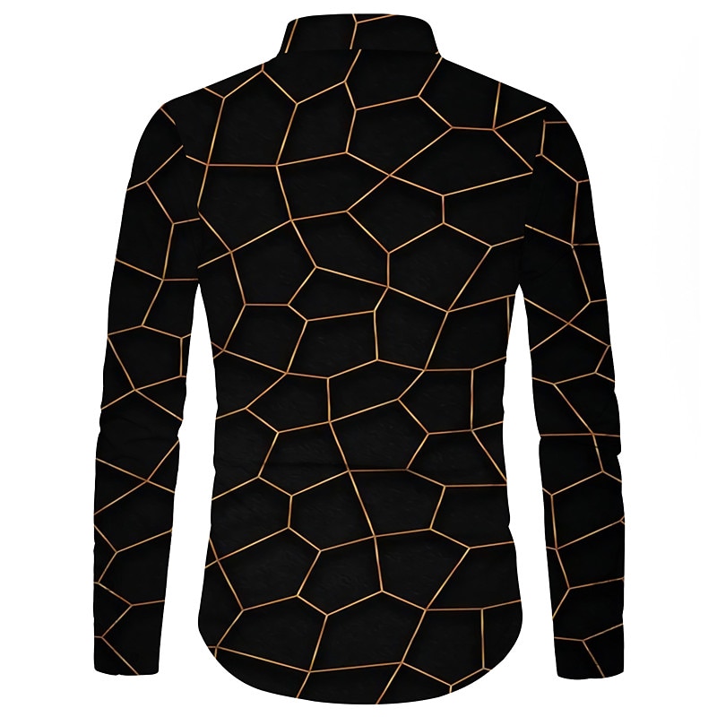 Men's Geometric Pattern Geometry Shirt Button Up Shirt Long Sleeve Fashion Designer Casual Outdoor Casual Holiday Summer Spring Turndown Print Button-Down Black2