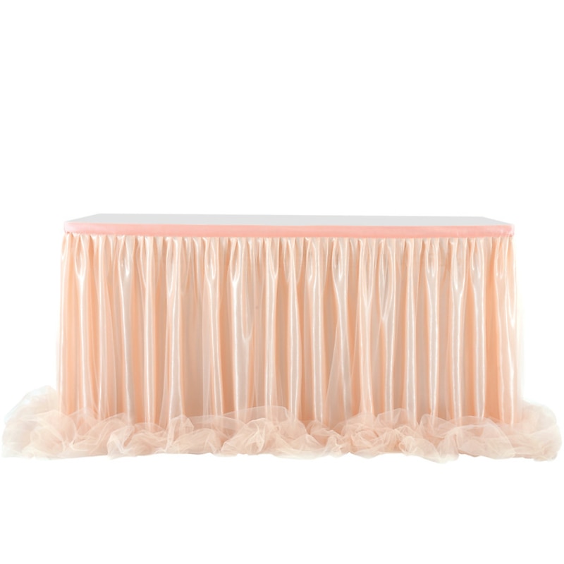 Table Skirt 6ft for Round Retangle Table Adjustable Tulle Table Skirting for Birthday Baby Shower Graduation Wedding Anniversary Picnic Friends or Family Party Decoration-Pastel(6FT, Pink)2