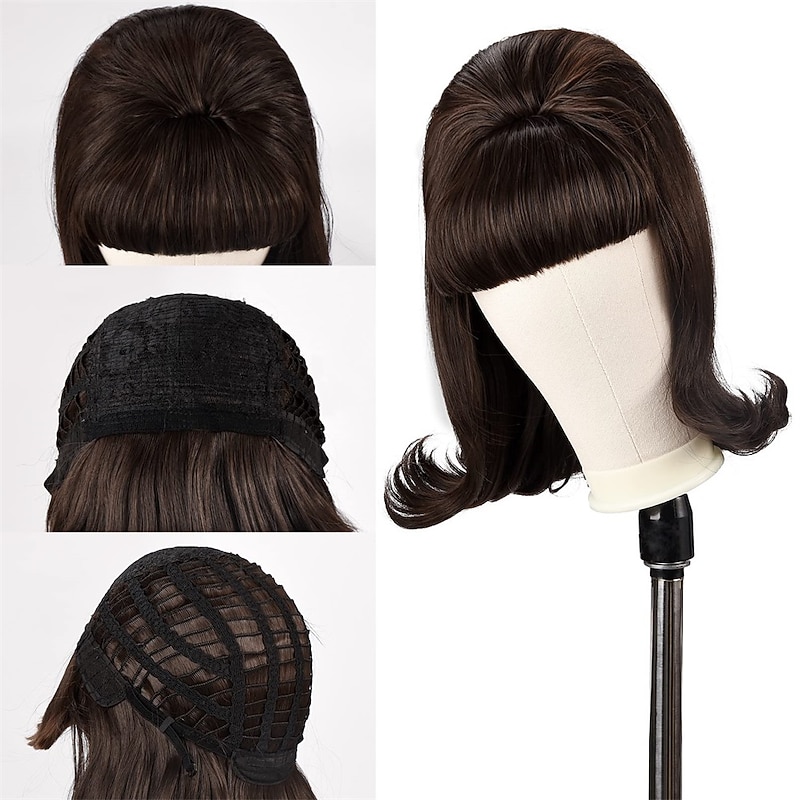 Vintage Brown Wig 50s 60s 70s with Bangs Synthetic Hair for Women  Party Halloween Wigs3