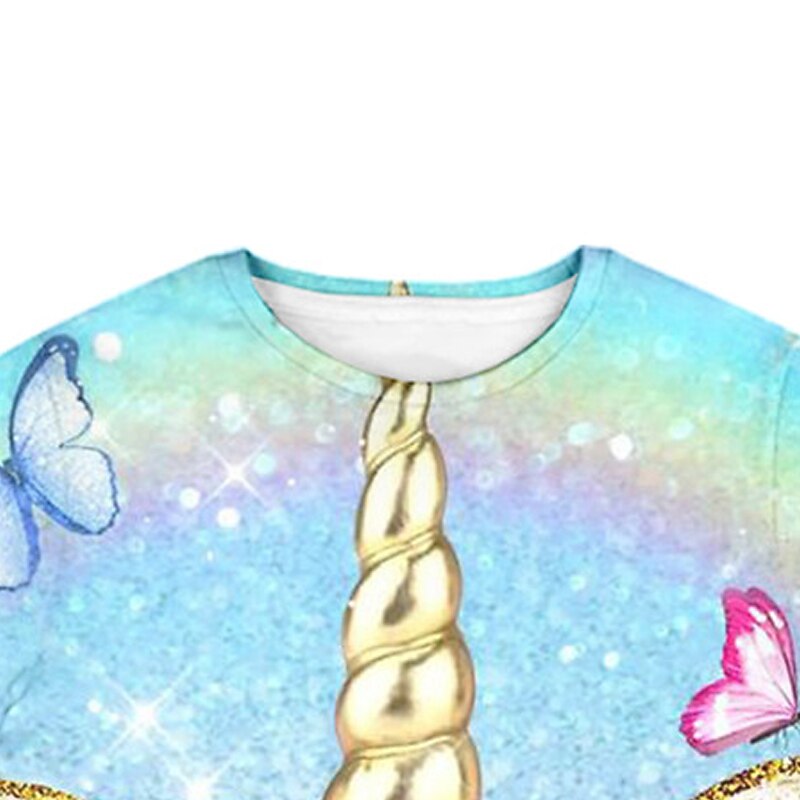 2 Pieces Kids Girls' T-shirt & Shorts Clothing Set Outfit Animal Unicorn Short Sleeve Crewneck Set Outdoor Active Fashion Cute Summer Spring 3-13 Years Pink4