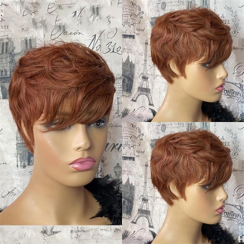 Short Honey Blonde Bob Pixie Cut Wig Natural Wave Brazilian Remy Full Machine Made Human Hair Wig With Bangs For Black Women4