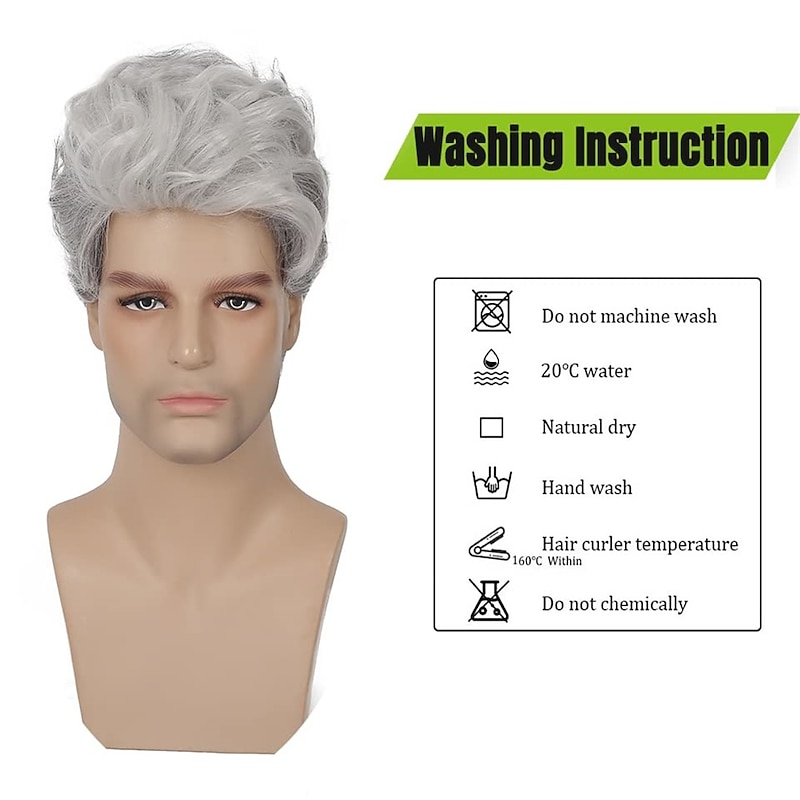 Mens Short Grey Wig Short Curly Gray Wig Synthetic Heat Resistant Hair Replacment Wig for Daily Party Costumes4
