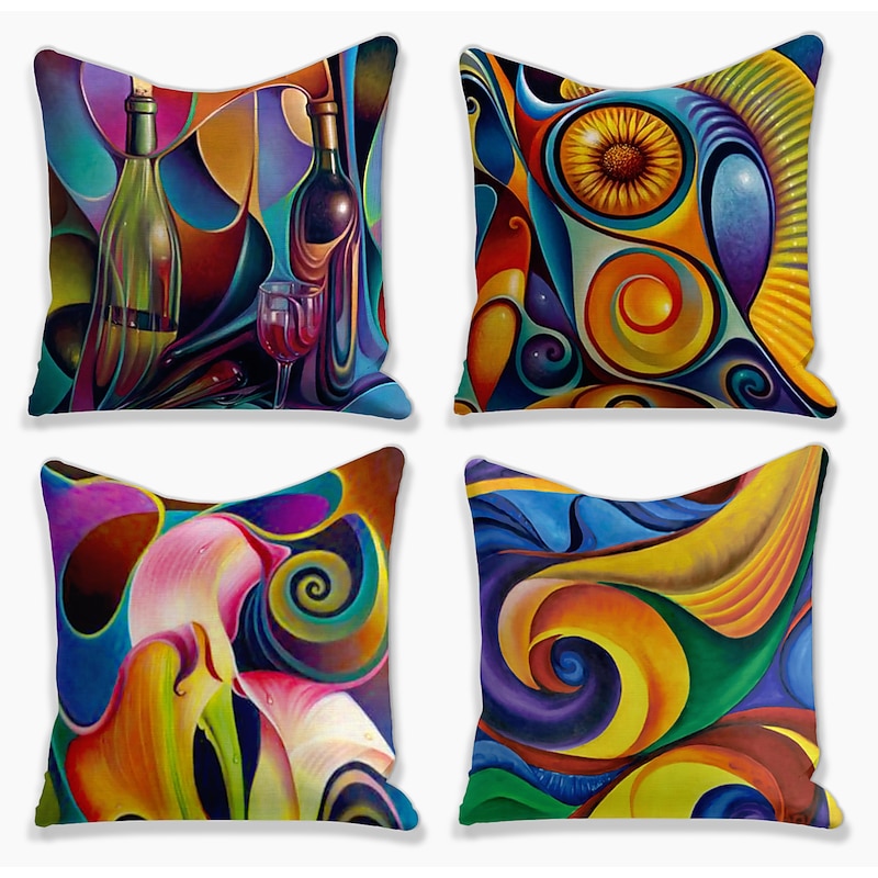 Abstract Throw Pillow Cover 4PC Double Side Print Soft Decorative Cushion Case Pillowcase for Sofa Bedroom Livingroom Outdoor Patio Machine Washable3