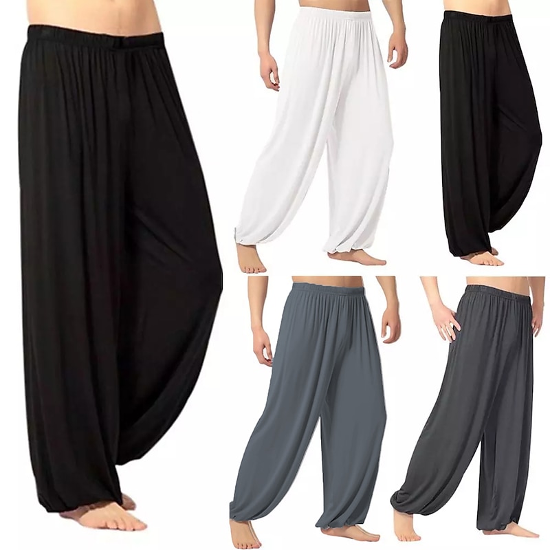 Men's Trousers Casual Pants Baggy Harem Pants Flowy Solid Color Plain Breathable Soft Full Length Yoga Casual Trousers Casual / Sporty Loose Fit Black White Micro-elastic