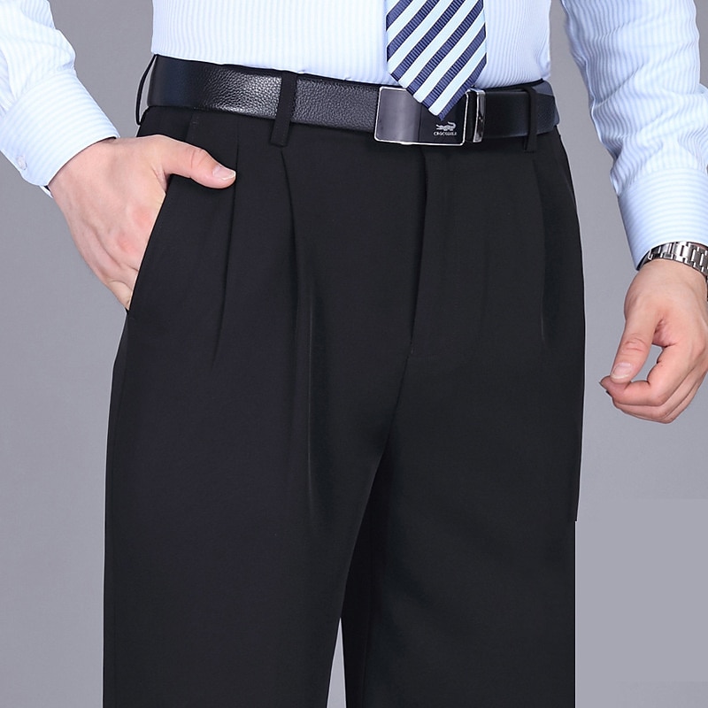 Men's Dress Pants Trousers Pleated Pants Zipper Pocket Straight Leg Plain Comfort Breathable Ankle-Length Wedding Office Work Fashion Chic & Modern Black+Grey Smoky gray High Waist Micro-elastic3