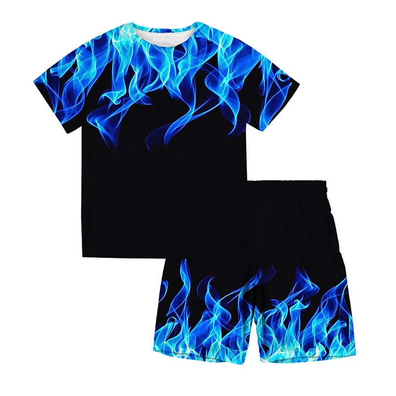 Boys 3D Graphic T-shirt & Shorts Clothing Set Short Sleeve Summer Spring Sports Fashion Cool Kids 3-13 Years Outdoor Vacation Street Regular Fit