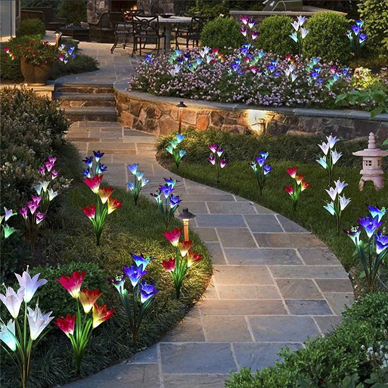 4-Head Solar LED Lily Flower Lights, Solar Outdoor Garden Lights RGB Color, Waterproof, 600mAh, Garden Yard Lawn Wedding Decor 1/2pcs3