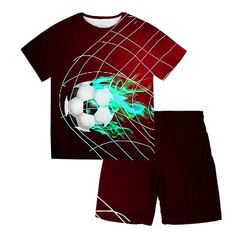 Boys 3D Football T-shirt & Shorts Clothing Set Short Sleeve Summer Spring Sports Fashion Cool Polyester Kids 3-13 Years Outdoor Street Sports Regular Fit3
