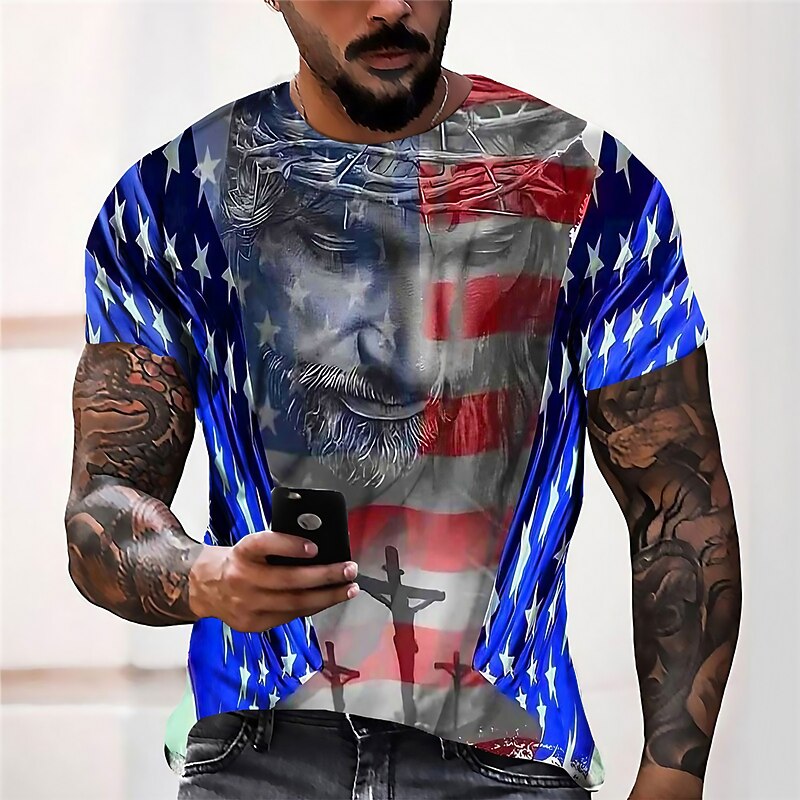 Veterans Day Men's Patriot Patriotic Veteran Unisex Graphic Prints Human National Flag T shirt Short Sleeve T shirt 3D Print Crew Neck Shirt Sports Designer Casual Outdoor Street Daily Blue Summer