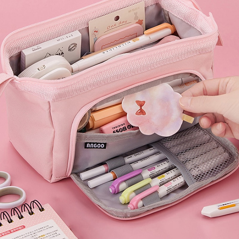 Pencil Case Pen Pouch Marker Bag Wear-Resistant Multifunction With Zipper Canvas for School Student Back to School Gift