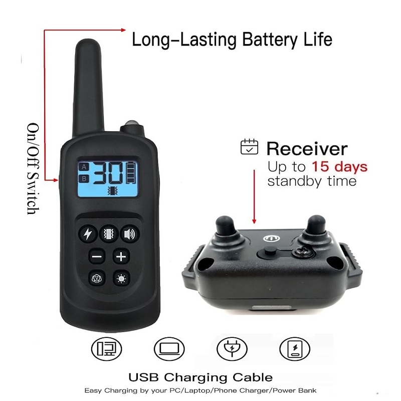 Dog Training Collar Waterproof Pet Remote Control Electric Shocker Rechargeable Anti Bark Dog Collar3