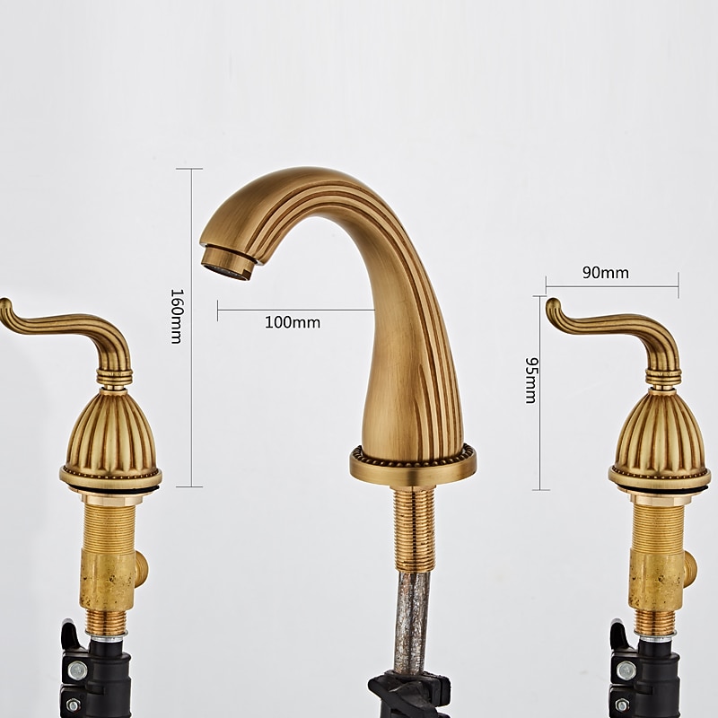 Widespread Bathroom Sink Mixer Faucet, 3 Hole 2 Handle Deck Mounted Basin Taps with Hot and Cold Hose, Vessel Water Tap2