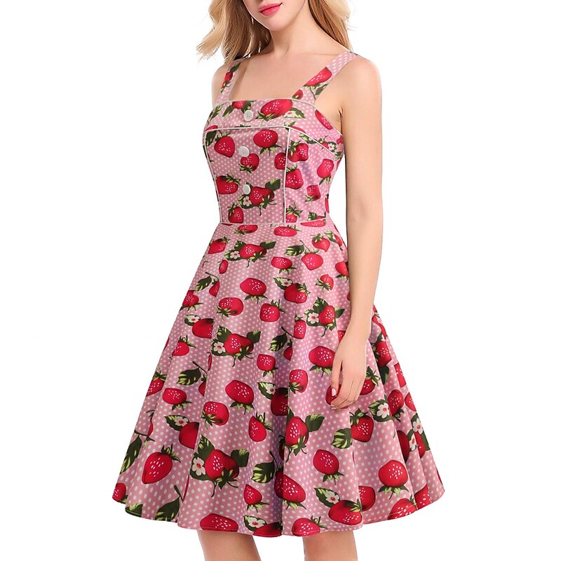 Retro Vintage 1950s Vacation Dress Swing Dress Flare Dress Strawberry Fancy Dress Women's Masquerade Casual Daily Bachelorette Party Adults' Dress Homecoming Dresses