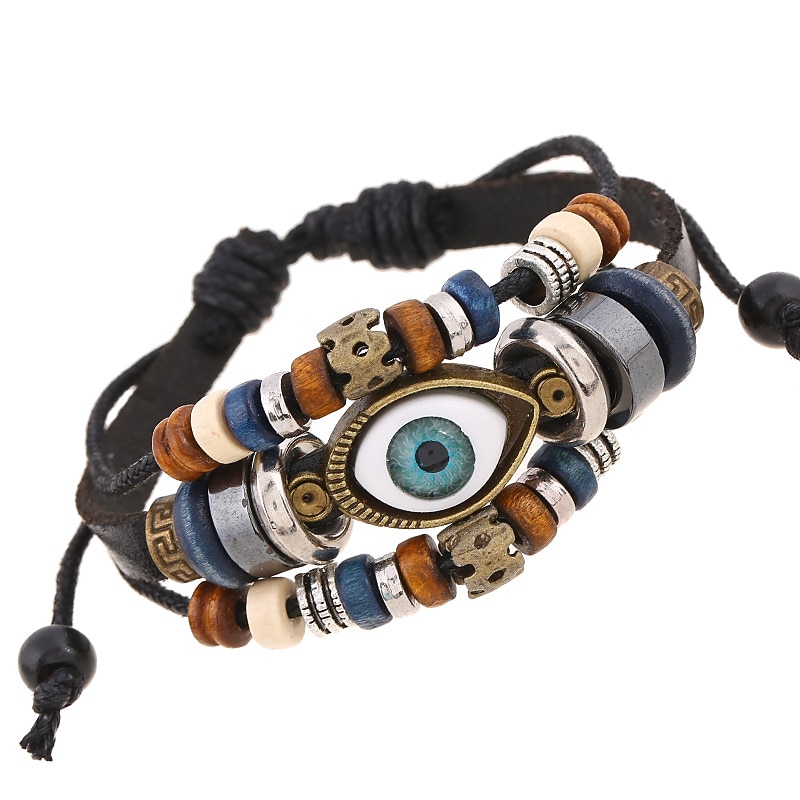 Men's Women's Leather Bracelet Loom Bracelet Layered Evil Eye Fashion Simple Leather Bracelet Jewelry Black / White / Blue For Daily Holiday Festival