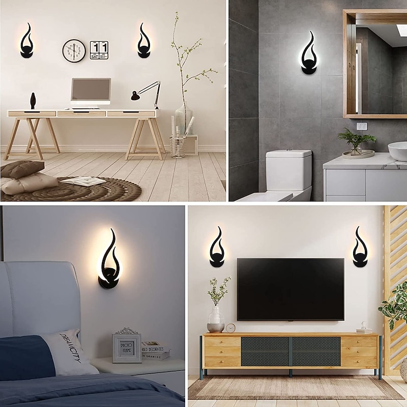 LED Wall Light Indoor Wall Lamp 2PCS Modern Acrylic Black Wall Mounted Wall Lamp Suitable for Home Office Bar AC85-265V3