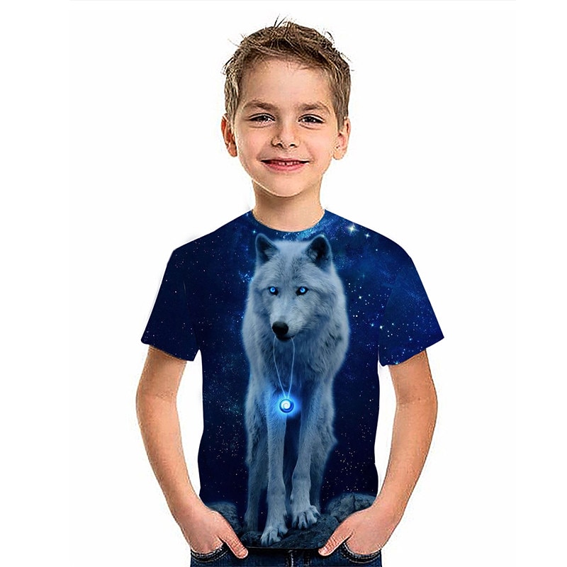 Boys 3D Animal Wolf T shirt Short Sleeve 3D Print Summer Spring Active Sports Fashion Polyester Kids 3-12 Years Outdoor Daily Regular Fit