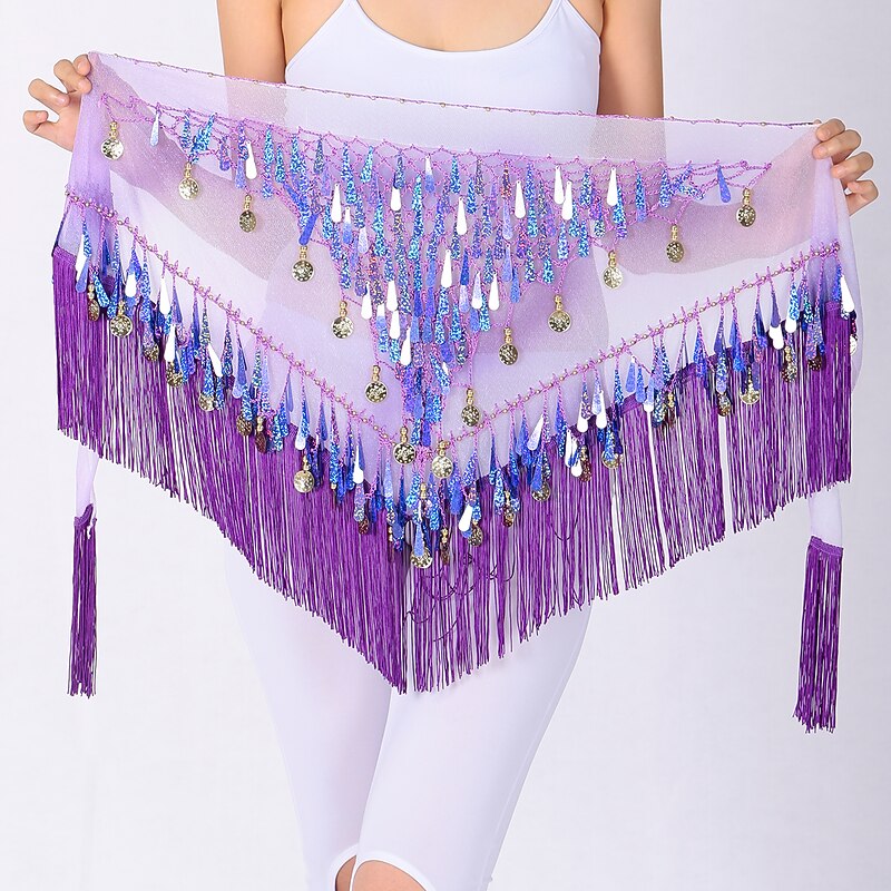 Belly Dance Dance Accessories Belt Glitter Cinch Cord Tassel Women's Training Performance High Sequined Polyester2
