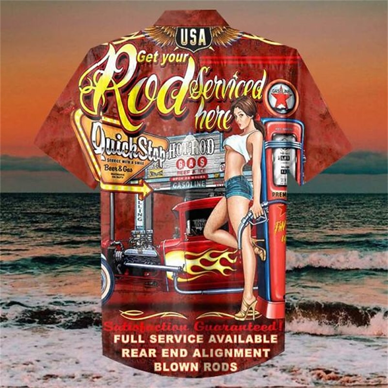 Men's Letter Pin Up Girl Shirt Summer Hawaiian Shirt Aloha Shirt Short Sleeve Shirt Turndown Hawaiian Designer Casual Outdoor Street Casual Red 3D Print S M L2