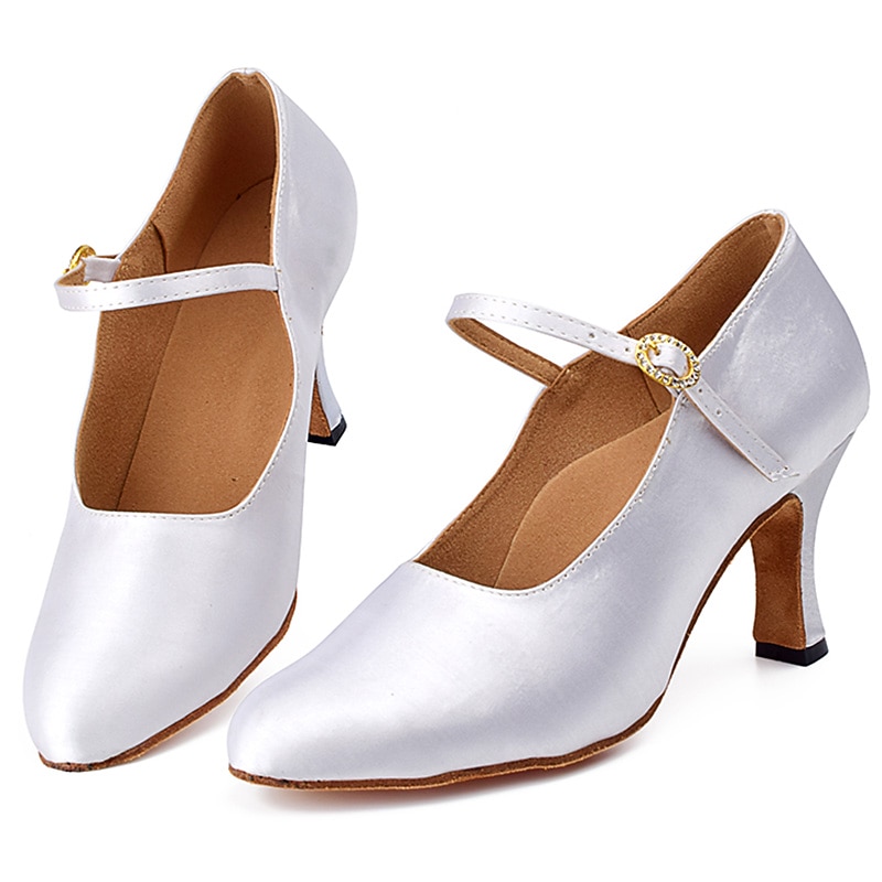 Women's Ballroom Dance Shoes Modern Shoes Character Shoes Performance Indoor Waltz Heel Solid Color High Heel Pointed Toe Ankle Strap Adults' White Almond4