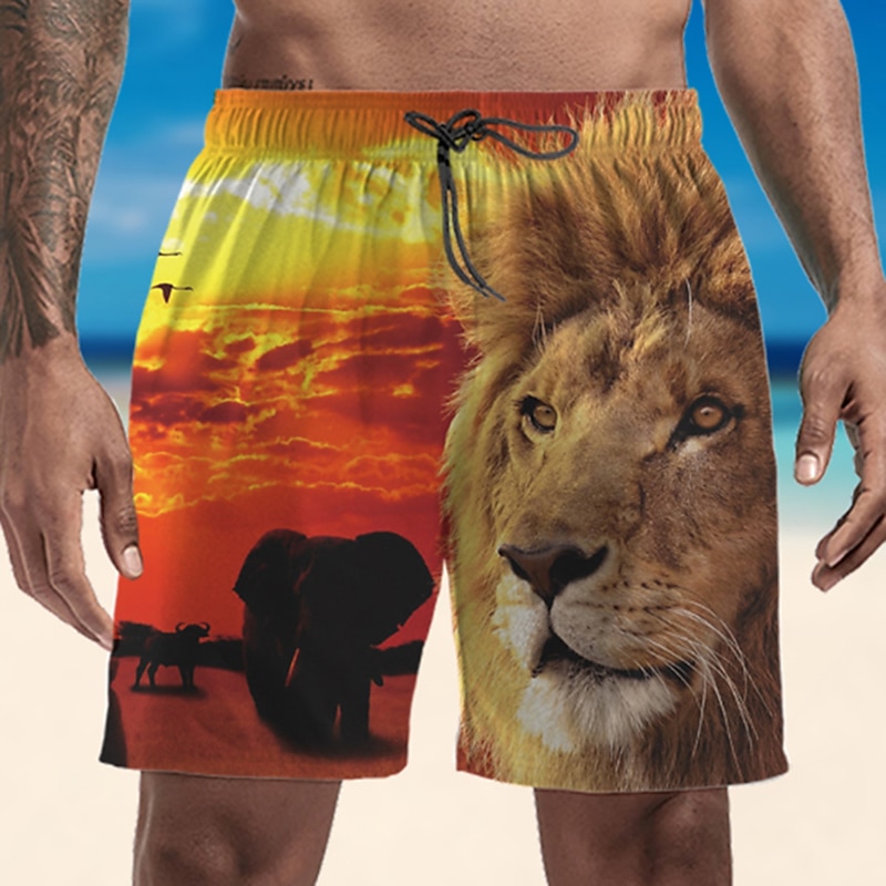 Men's Swim Trunks Swim Shorts Quick Dry Lightweight Board Shorts Bottoms with Pockets Drawstring Swimming Surfing Beach Water Sports Animals Summer