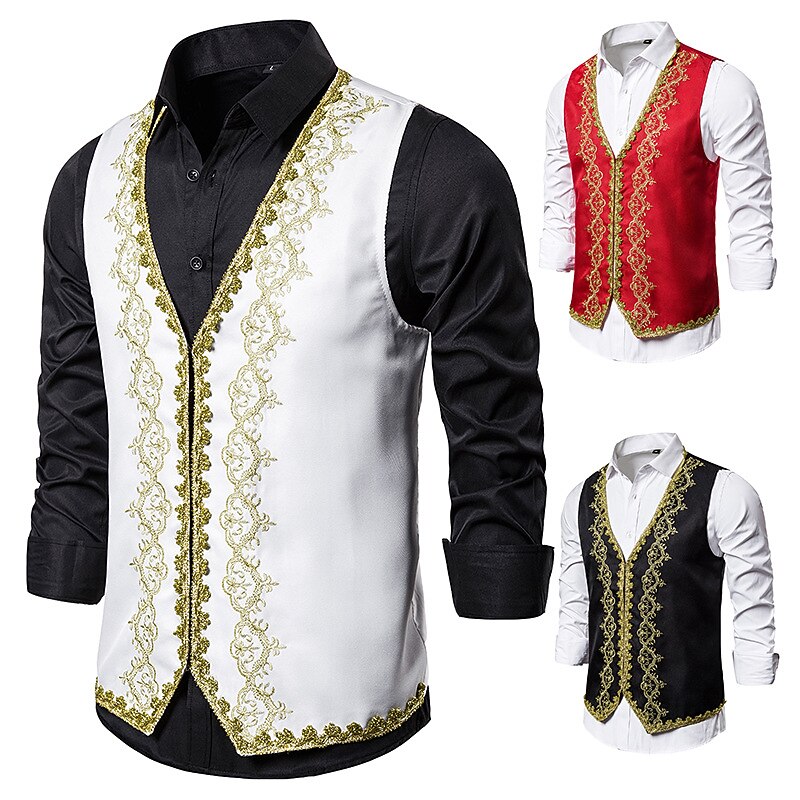 Retro Vintage Rococo Victorian Masquerade Vest Waistcoat Prince Embroidery Fancy Dress Men's Masquerade Party / Evening Carnival of Venice Adults' Vest2