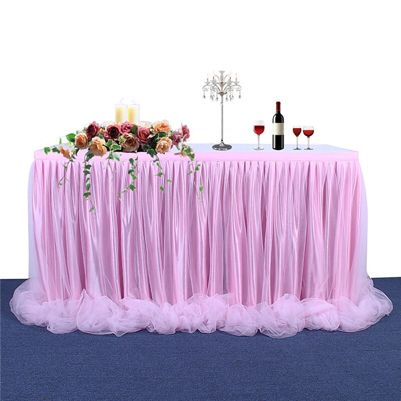 Table Skirt 6ft for Round Retangle Table Adjustable Tulle Table Skirting for Birthday Baby Shower Graduation Wedding Anniversary Picnic Friends or Family Party Decoration-Pastel(6FT, Pink)3