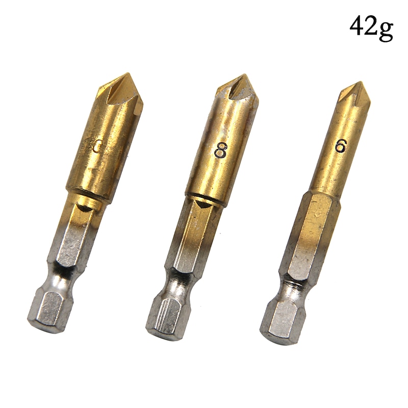 1/4 Hex 6pcs 6-19mm Chamfering Debur Countersink Drill Bit 5 Flute 82 Degree Set For Wood Quick Change Countersink Bits4