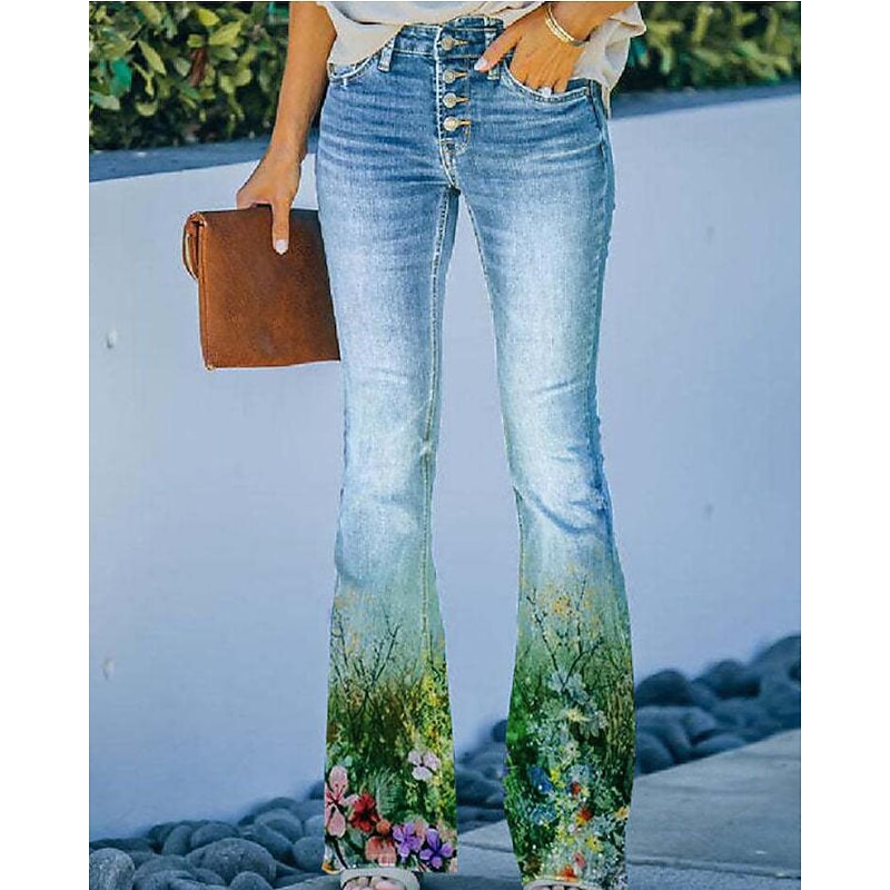 Women's Jeans Bootcut Faux Denim Print High Waist Full Length 1 Fall & Winter3