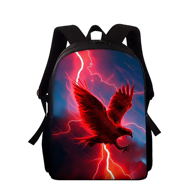 Electric Red Hawk Backpack for Teens – Fierce Lightning Bird Print School Bag for Boys and Girls, Large Capacity