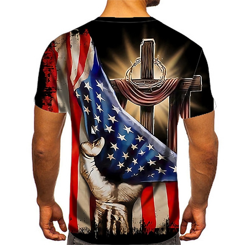 Veterans Day Men's Patriot Patriotic Veteran Cross National Flag T shirt Patriotic Shirts Short Sleeve T shirt 3D Print Round Neck Shirt Vintage Sports Fashion Outdoor Street Casual A B C Summer2