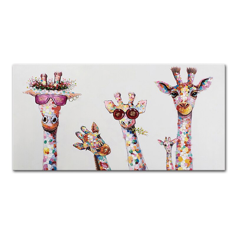 Oil Painting Hand Painted Horizontal Animals Modern Rolled Canvas (No Frame)2