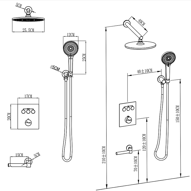 10 Inch Round Shower Faucets Sets,3-Function Matte Black / Chrome Complete with Brass Shower Head and Solid Brass Handshower Mount Inside Rainfall Shower Head System4