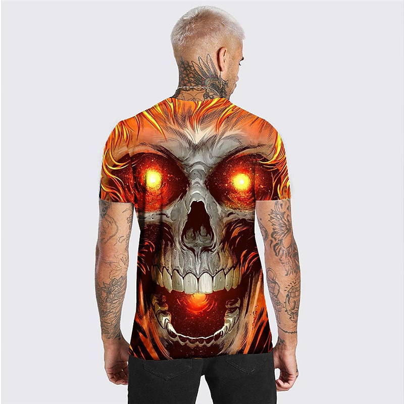 Men's Unisex Skull Graphic Prints T Shirt Halloween Shirt Short Sleeve T shirt 3D Print Crew Neck Shirt Sports Designer Casual Outdoor Street Daily Yellow Pink Blue Summer Clothing Apparel S M L XL2