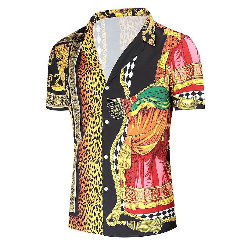Men's Leopard Geometric Shirt Summer Hawaiian Shirt Aloha Shirt Shirt Classic Collar Tropical Designer Beach Holiday Beach Purple Orange Gold M L XL2